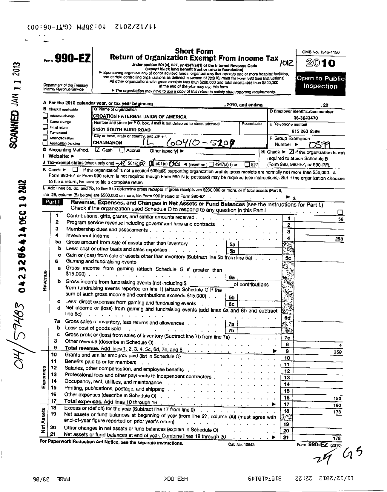 Image of first page of 2010 Form 990EO for Croatian Fraternal Union of America - 314 Nest Zrinski I Frankopan