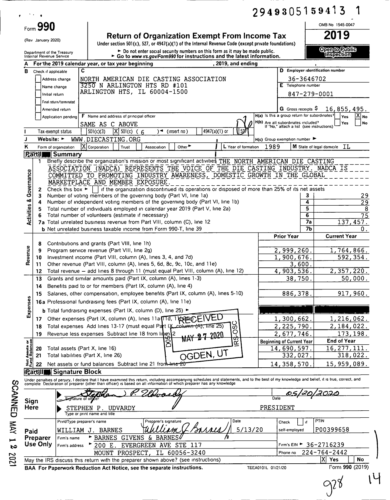 Image of first page of 2019 Form 990O for North American Die Casting Association