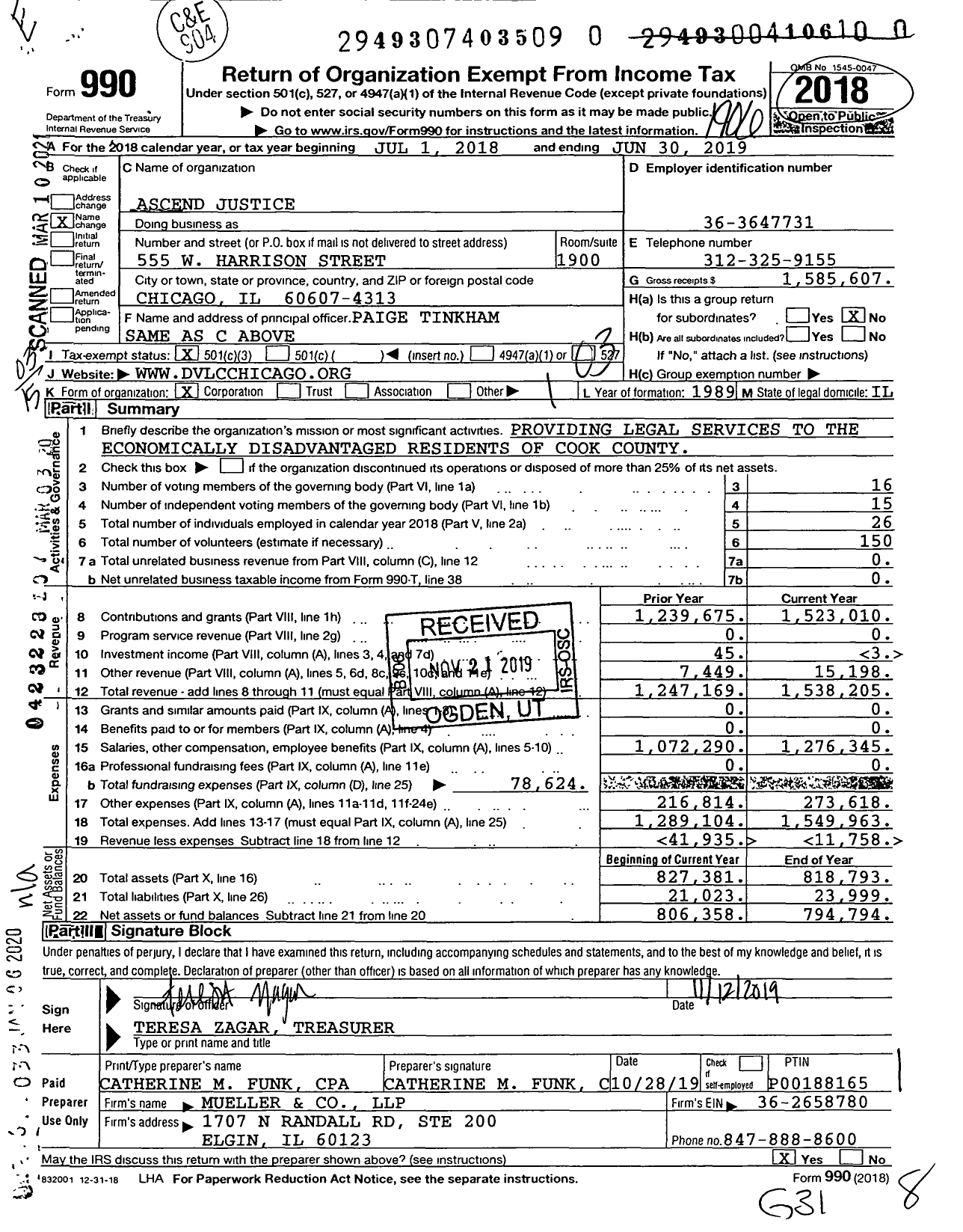 Image of first page of 2018 Form 990 for Ascend Justice