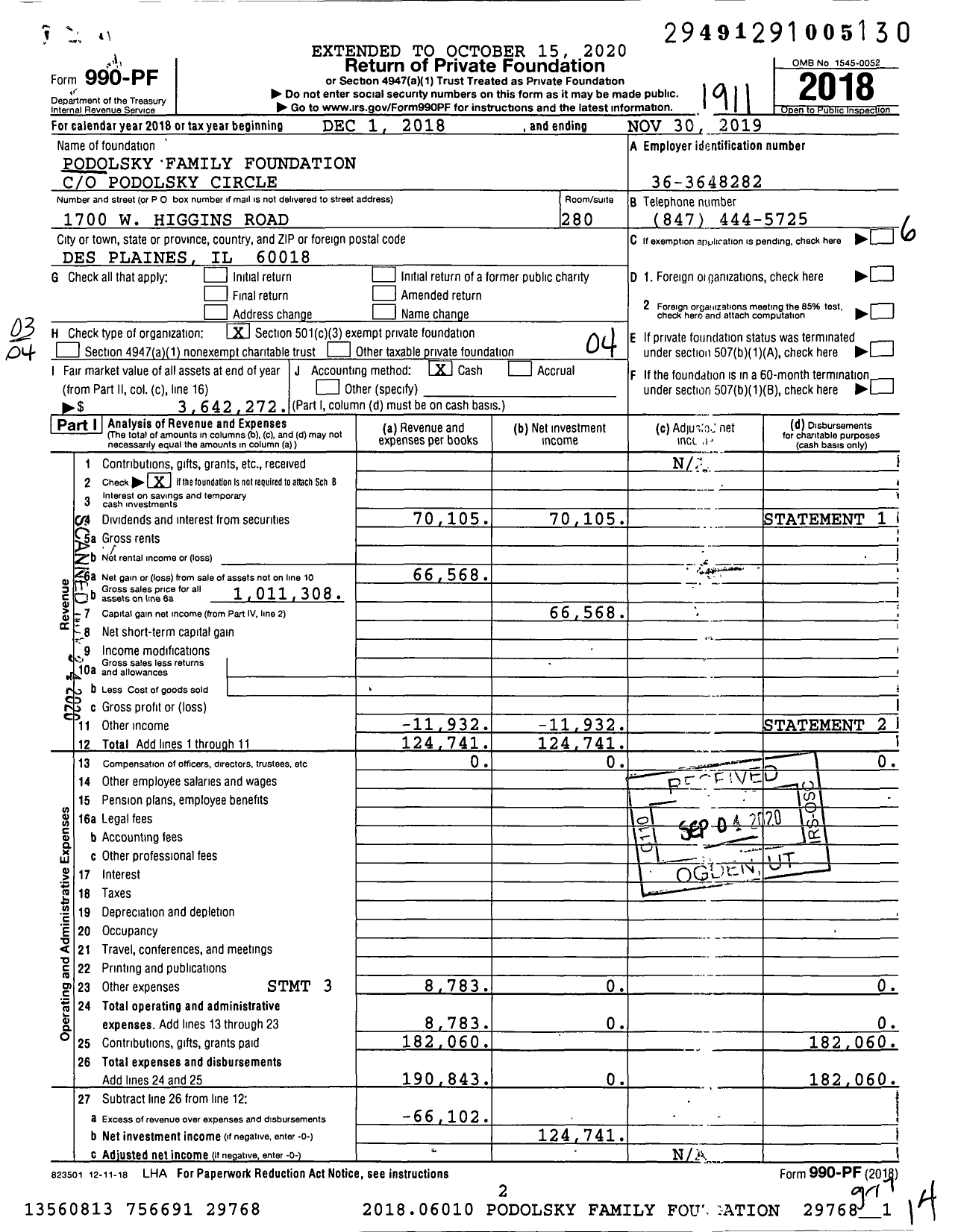 Image of first page of 2018 Form 990PF for Podolsky Family Foundation