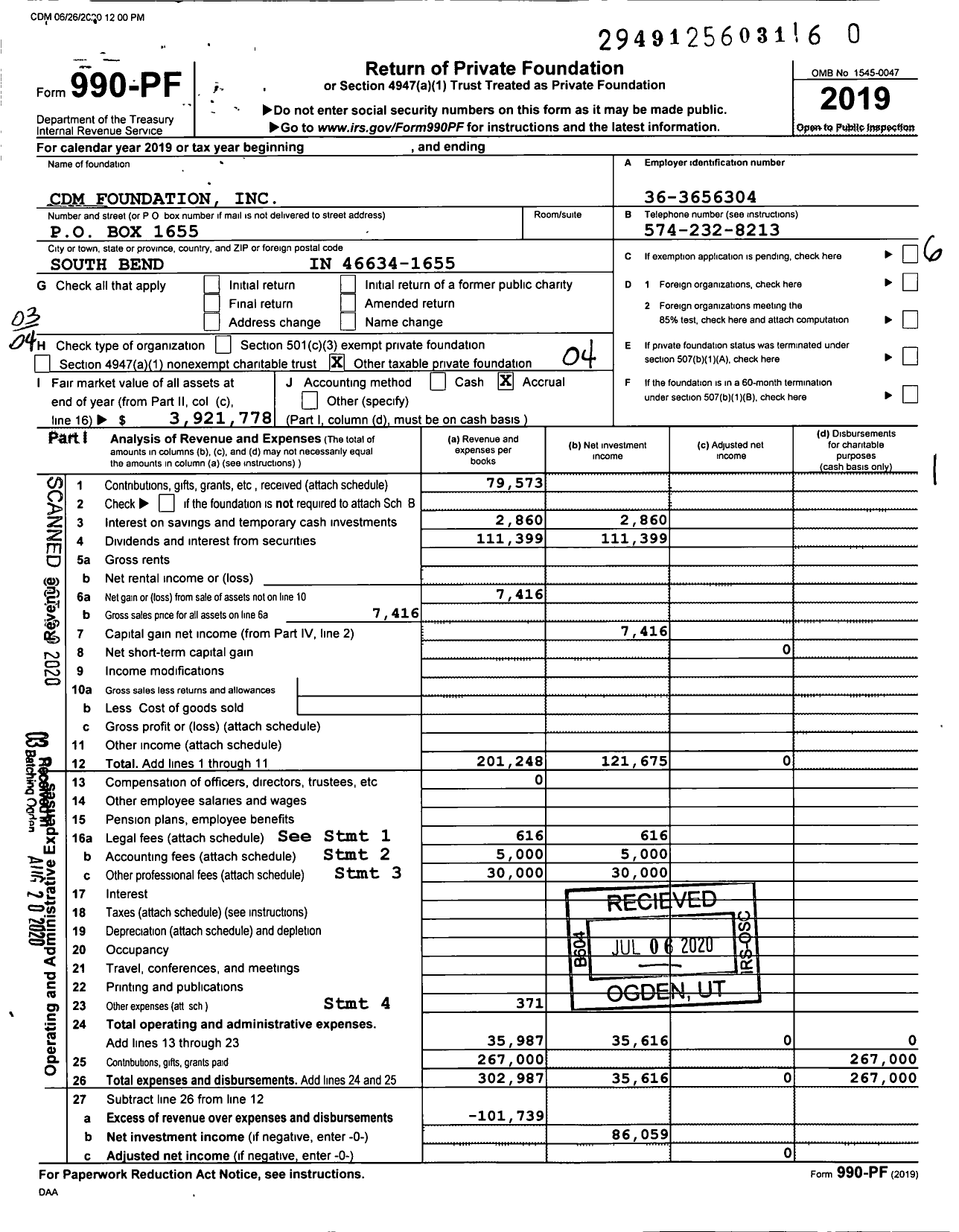 Image of first page of 2019 Form 990PR for CDM Foundation