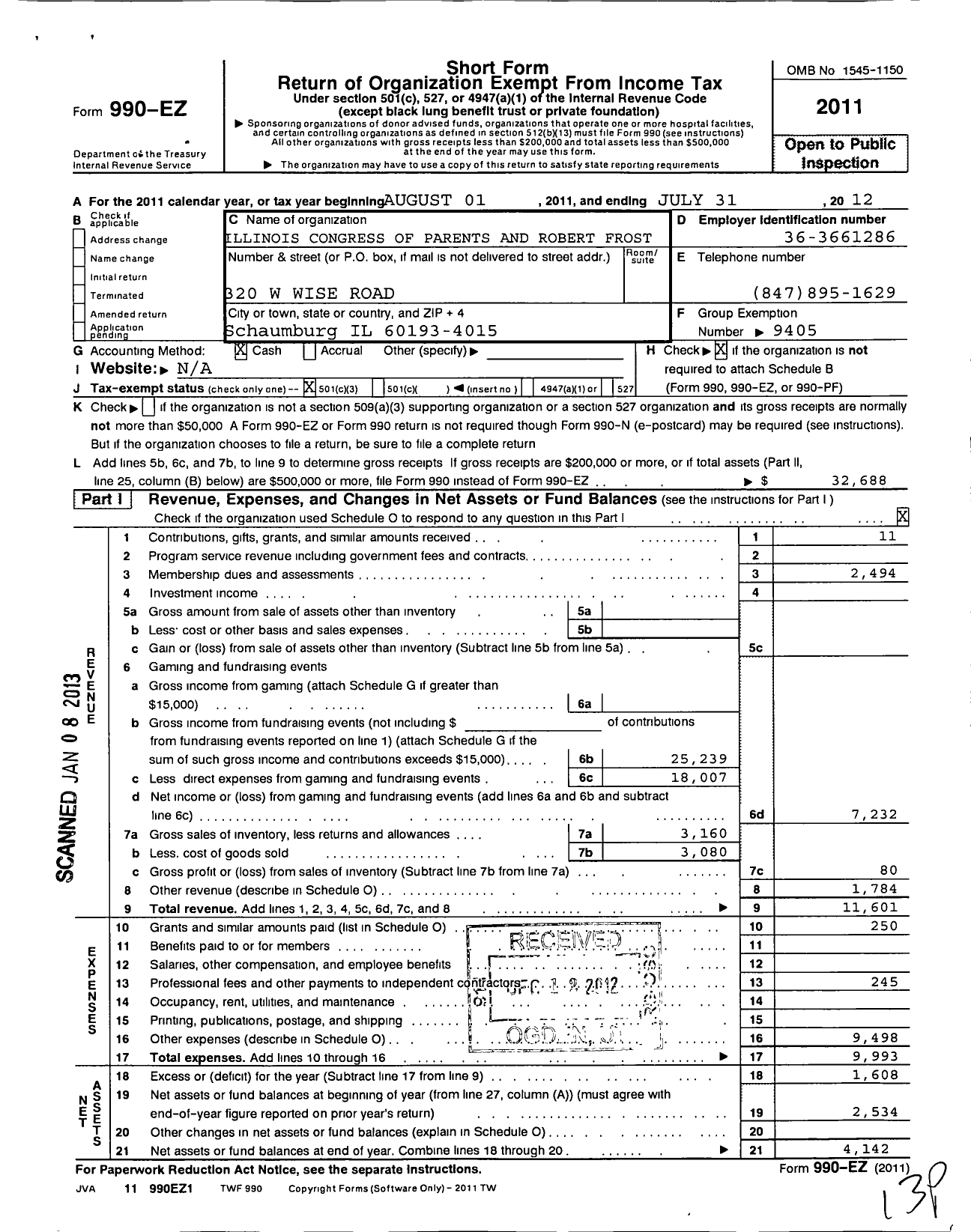 Image of first page of 2011 Form 990EZ for Illinois PTA - Frost PTA