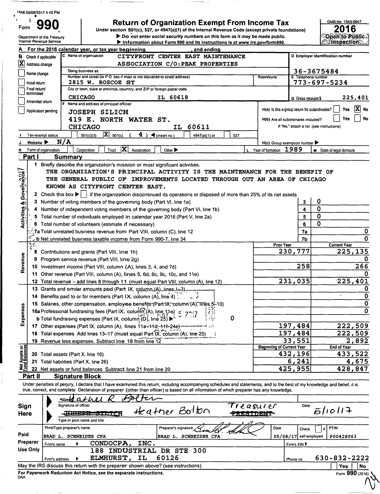 Image of first page of 2016 Form 990O for Cityfront Center East Maintenance Association Center / Owestward 360