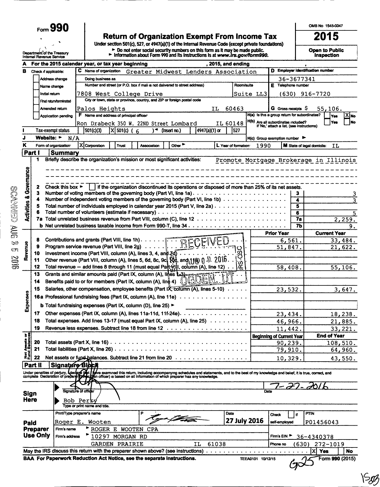 Image of first page of 2015 Form 990O for Greater Midwest Lenders Association