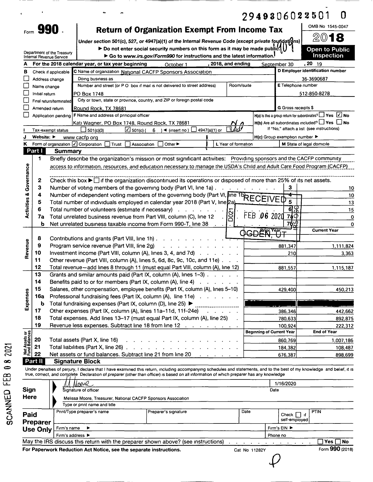 Image of first page of 2018 Form 990O for National Child and Adult Care Food Program Sponsors Association