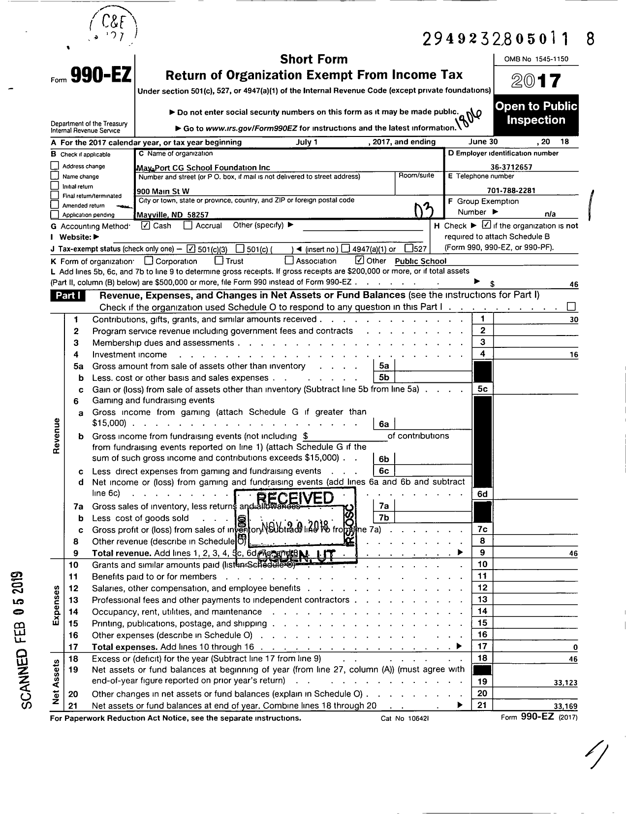 Image of first page of 2017 Form 990EZ for May-Port CG School Foundation