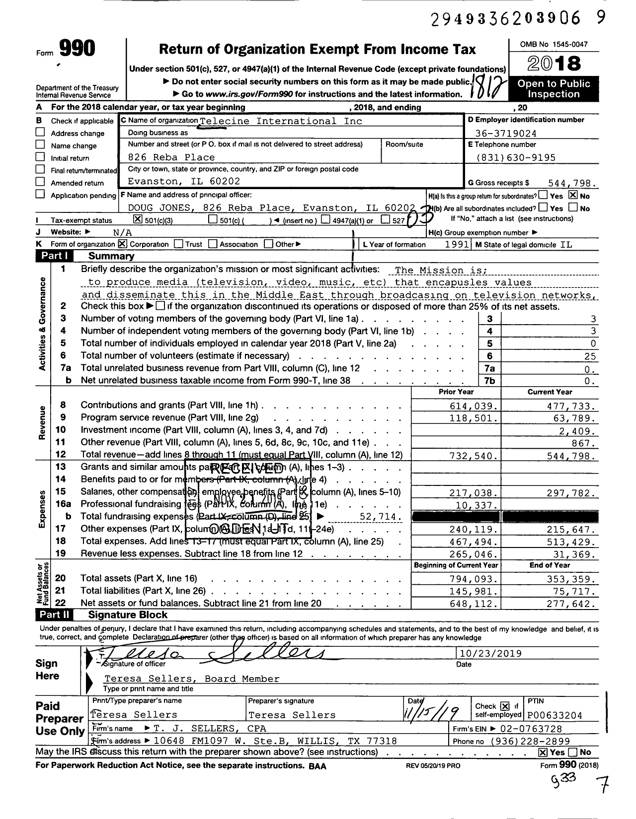 Image of first page of 2018 Form 990 for Telecine International