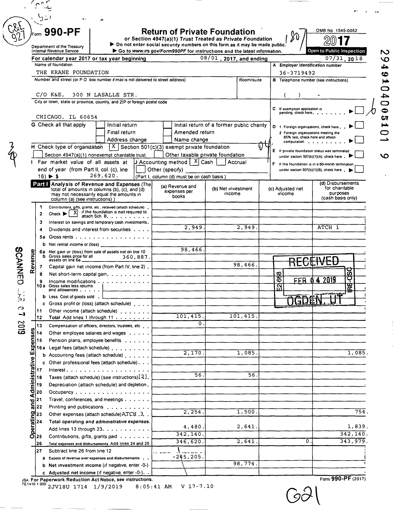 Image of first page of 2017 Form 990PF for The Krane Foundation