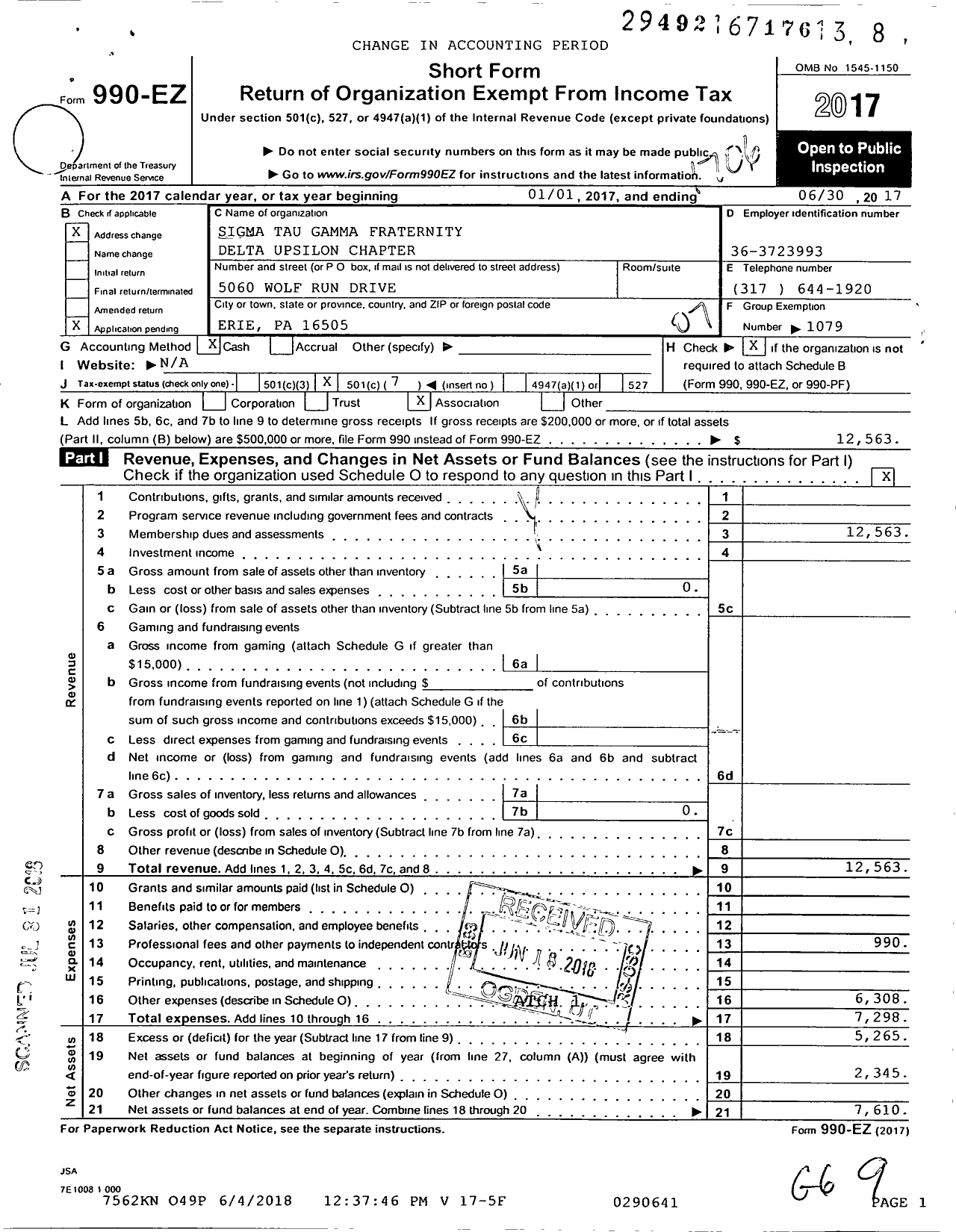 Image of first page of 2016 Form 990EO for Delta Upsilon