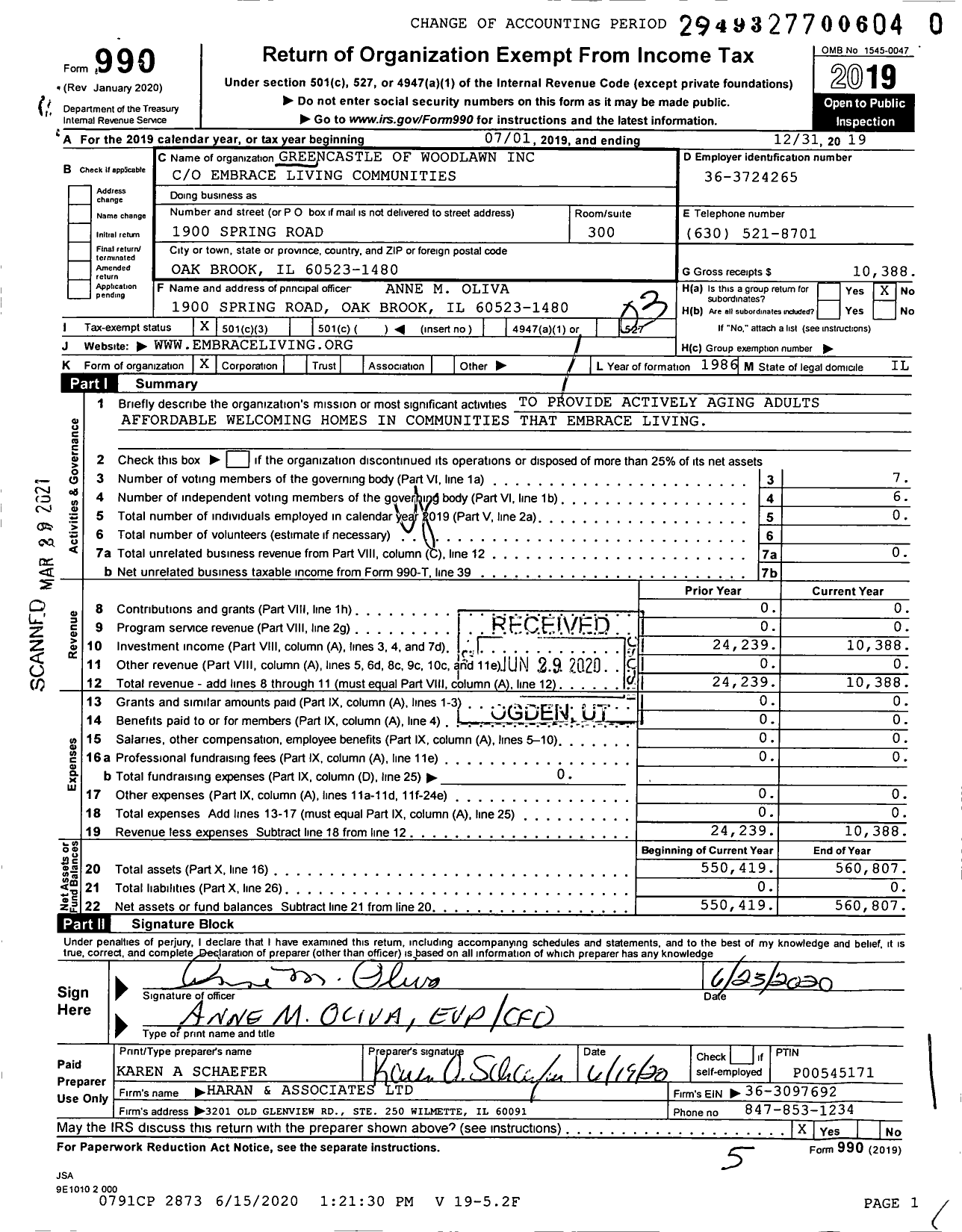 Image of first page of 2019 Form 990 for Greencastle of Woodlawn