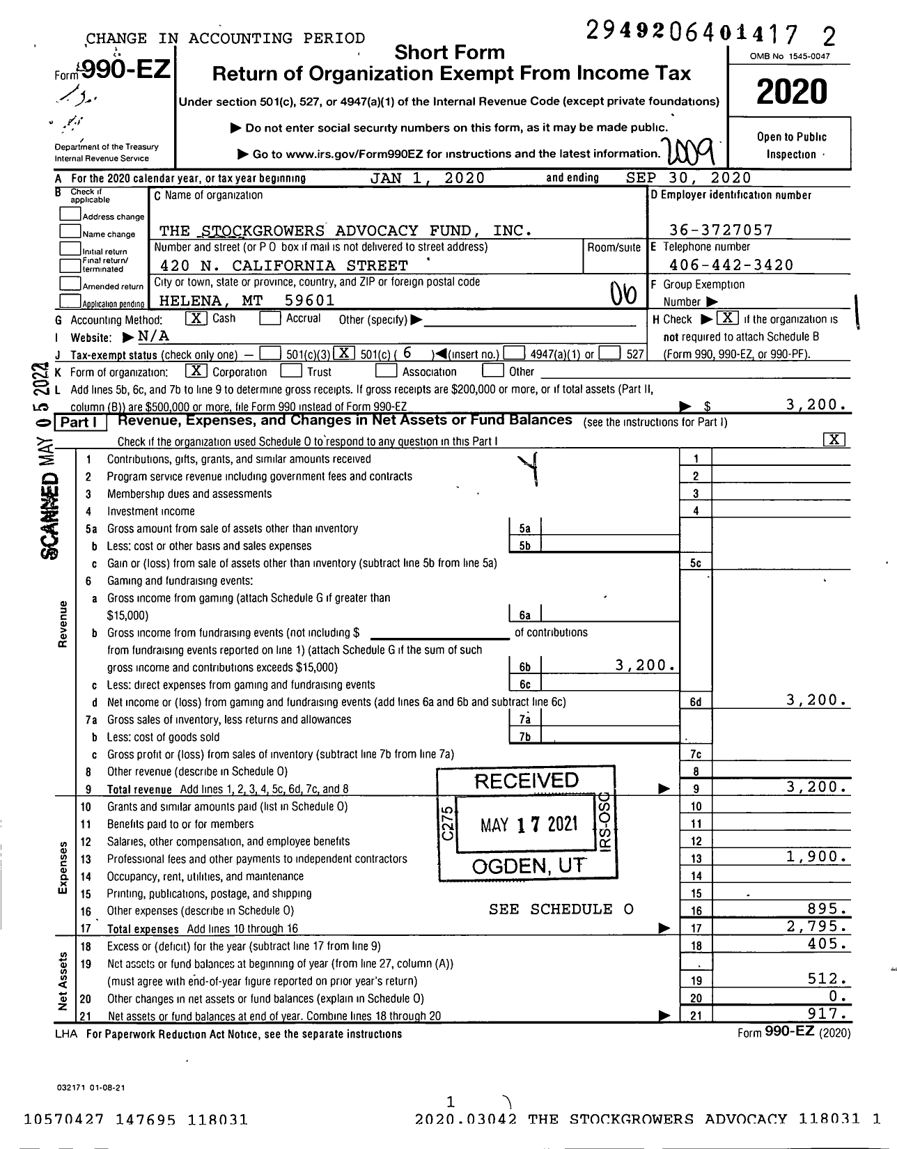 Image of first page of 2019 Form 990EO for Montana Stockgrowers Advocacy Fund