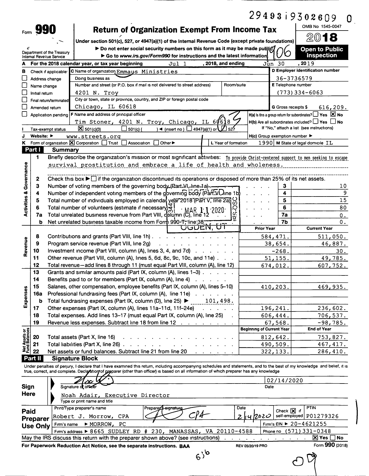 Image of first page of 2018 Form 990 for Emmaus