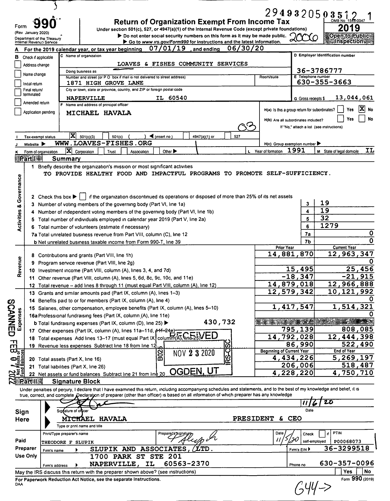 Image of first page of 2019 Form 990 for Loaves and Fishes Community Services