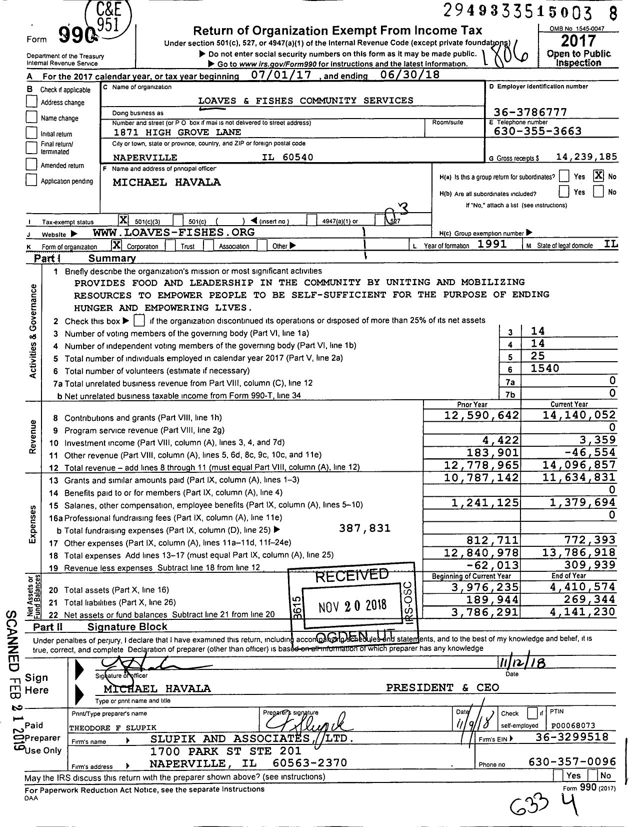 Image of first page of 2017 Form 990 for Loaves and Fishes Community Services
