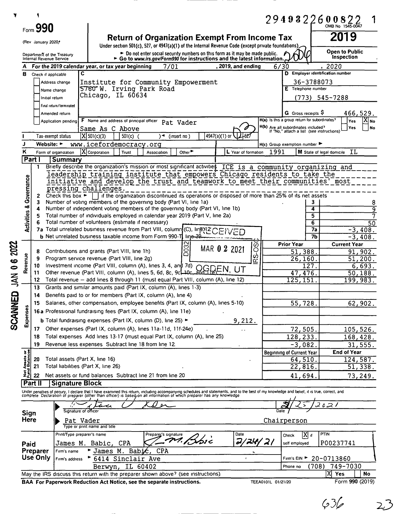 Image of first page of 2019 Form 990 for Institute for Community Empowerment