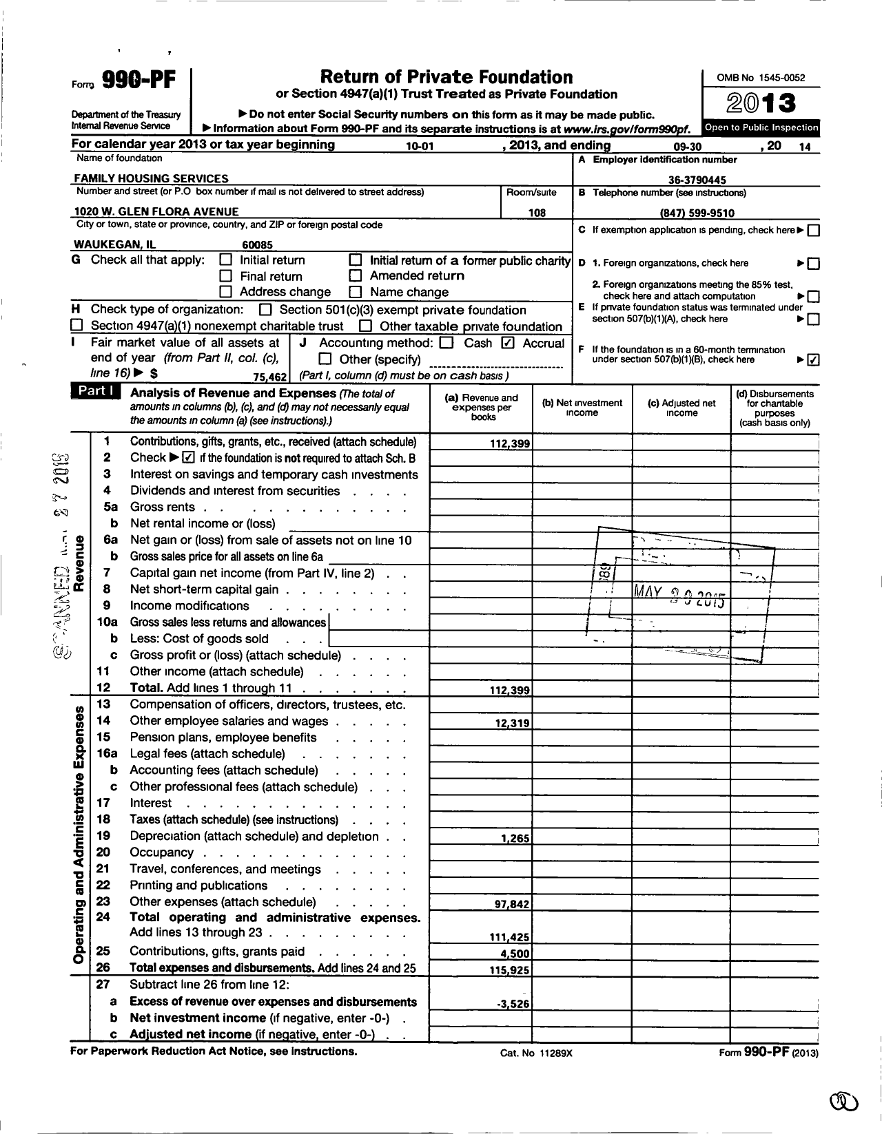 Image of first page of 2013 Form 990PF for Family Housing Services of Lake County