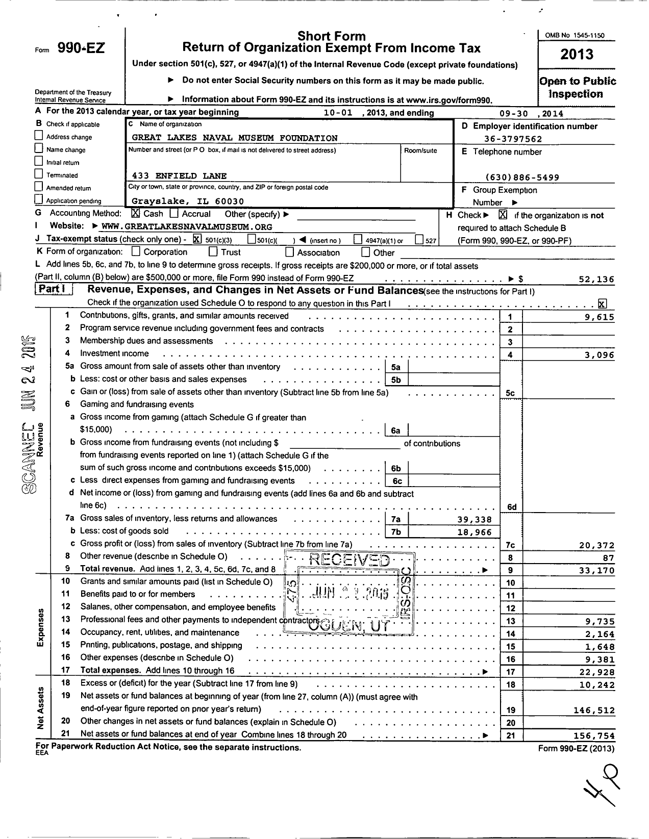 Image of first page of 2013 Form 990EZ for National Museum of the American Sailor