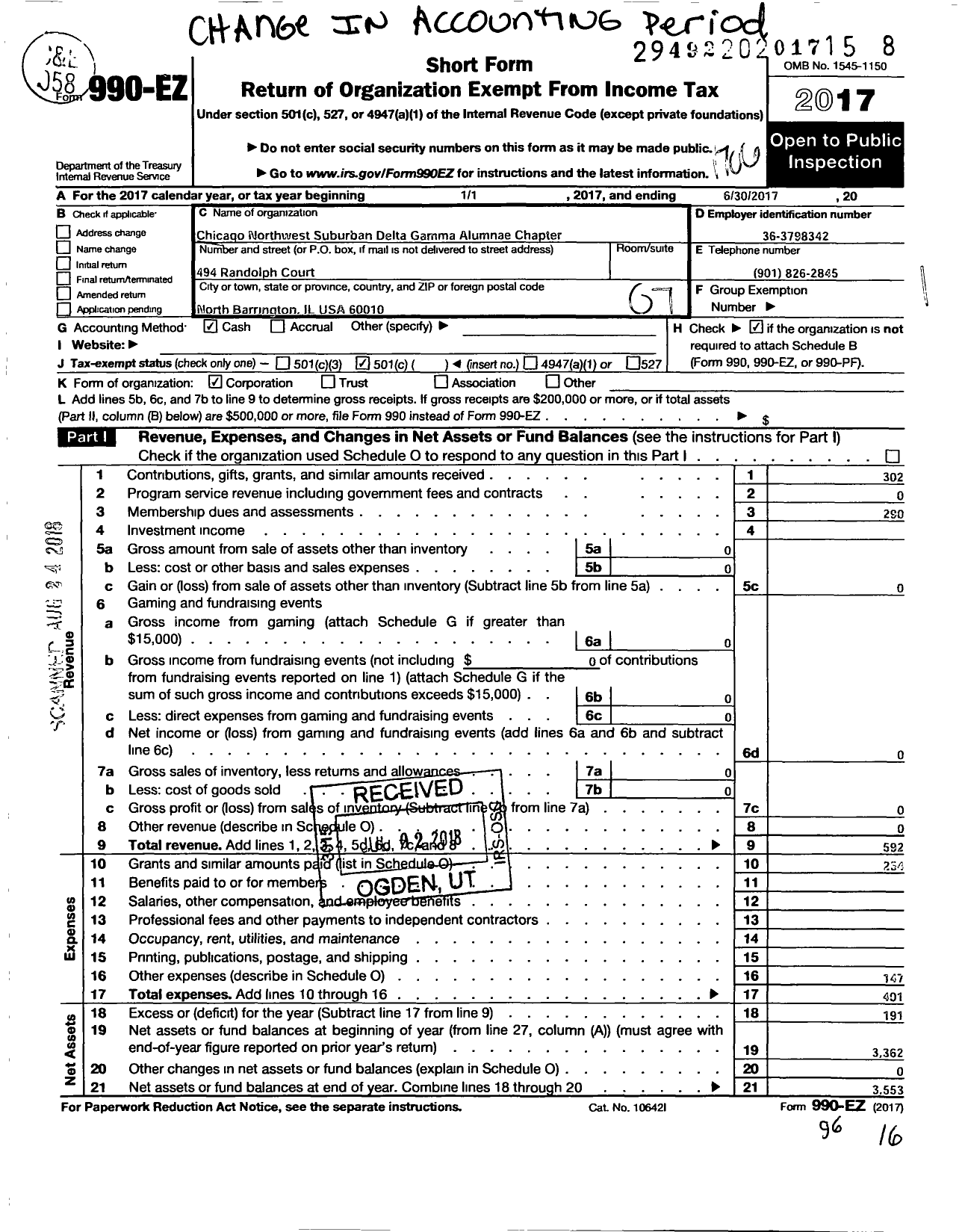 Image of first page of 2016 Form 990EO for Delta Gamma Fraternity / Chicago Northwest Suburban Alumnae