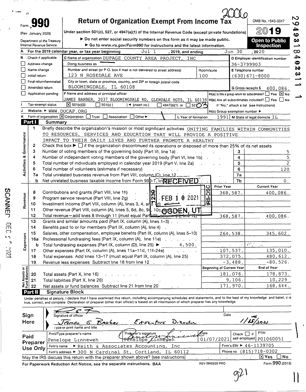 Image of first page of 2019 Form 990 for Dupage County Area Project