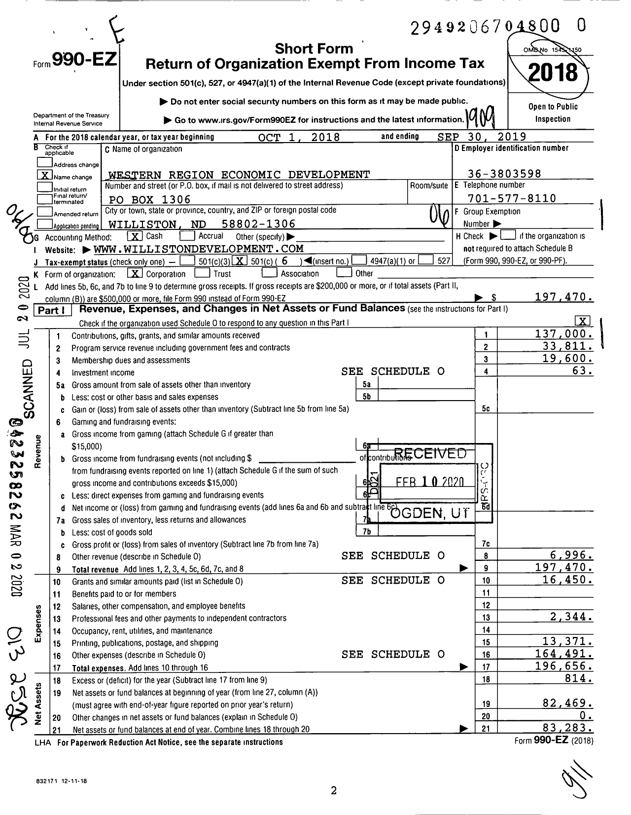 Image of first page of 2018 Form 990EO for Western Region Economic Development