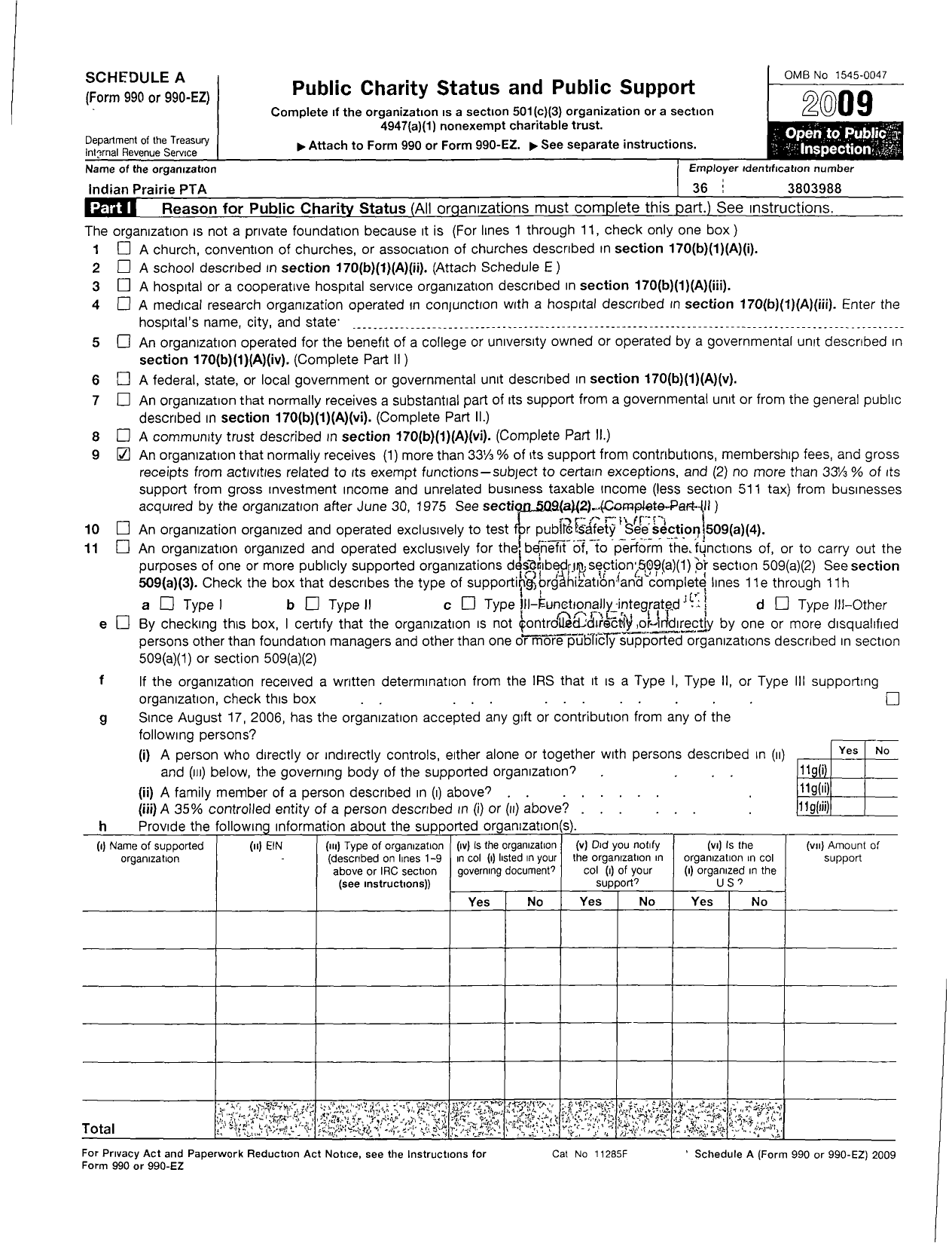 Image of first page of 2009 Form 990ER for Illinois PTA - Indian Prairie PTA