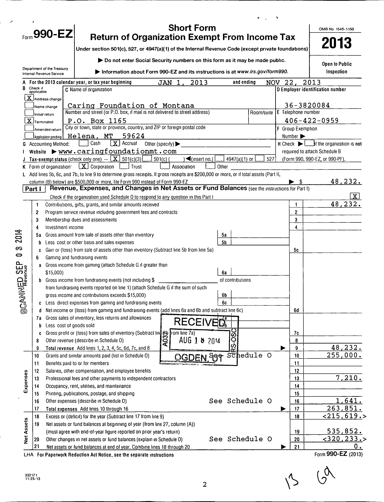 Image of first page of 2012 Form 990EZ for Caring Foundation of Montana