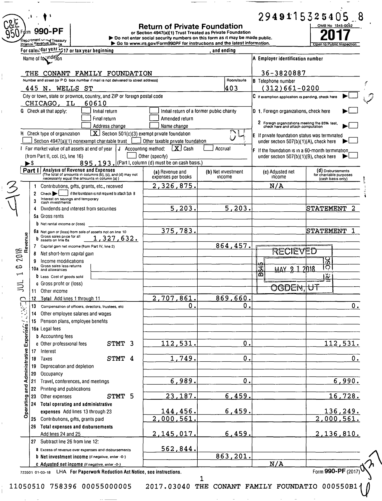 Image of first page of 2017 Form 990PF for The Conant Family Foundation