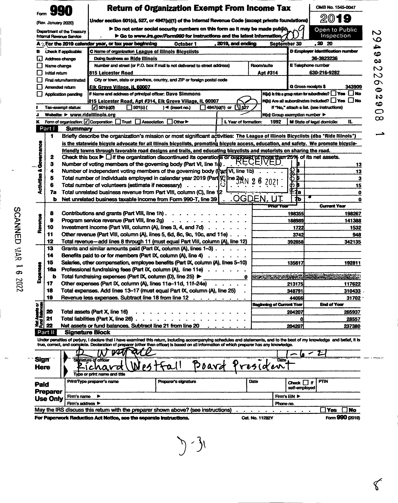 Image of first page of 2019 Form 990 for Ride Illinois