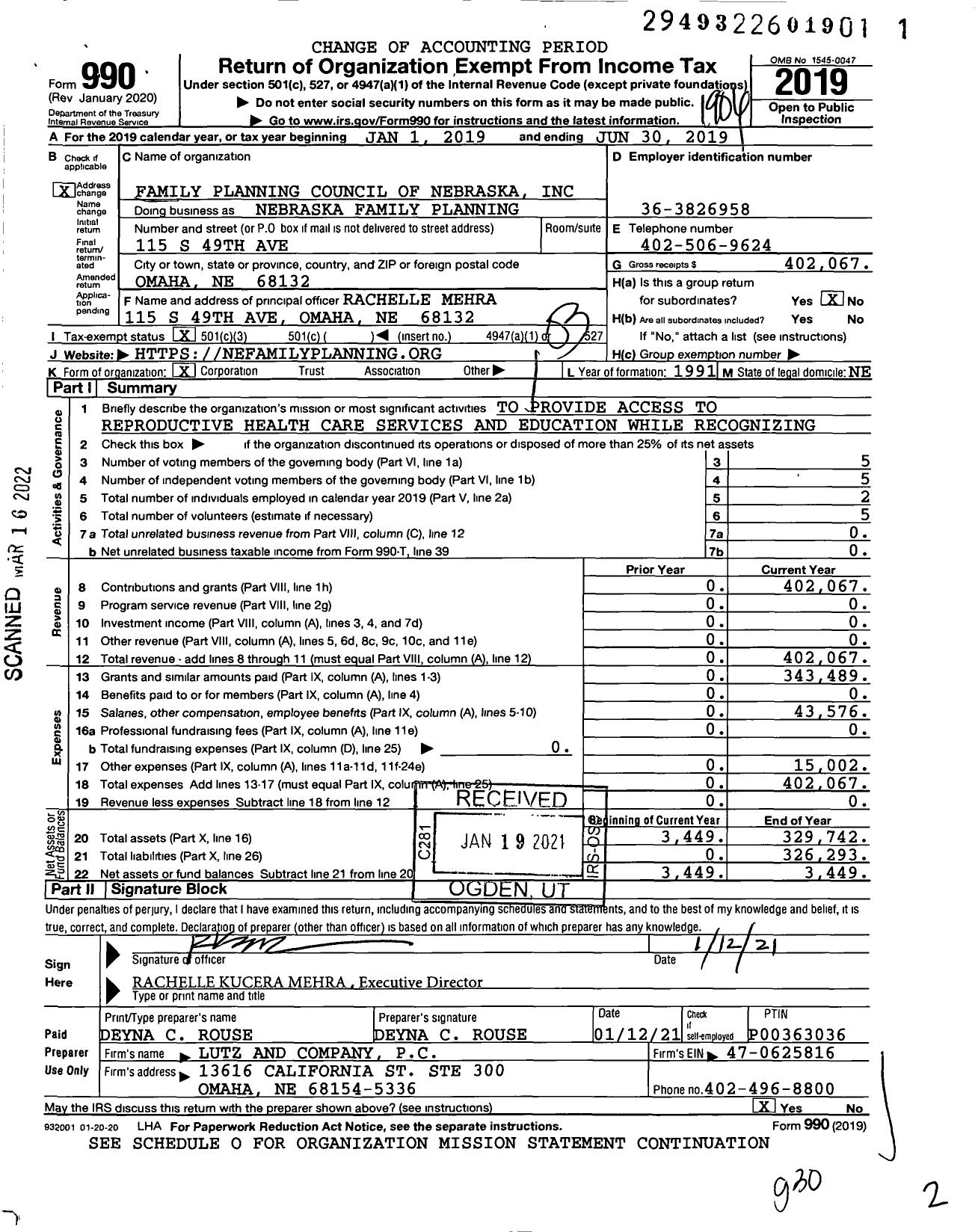 Image of first page of 2018 Form 990 for Nebraska Family Planning