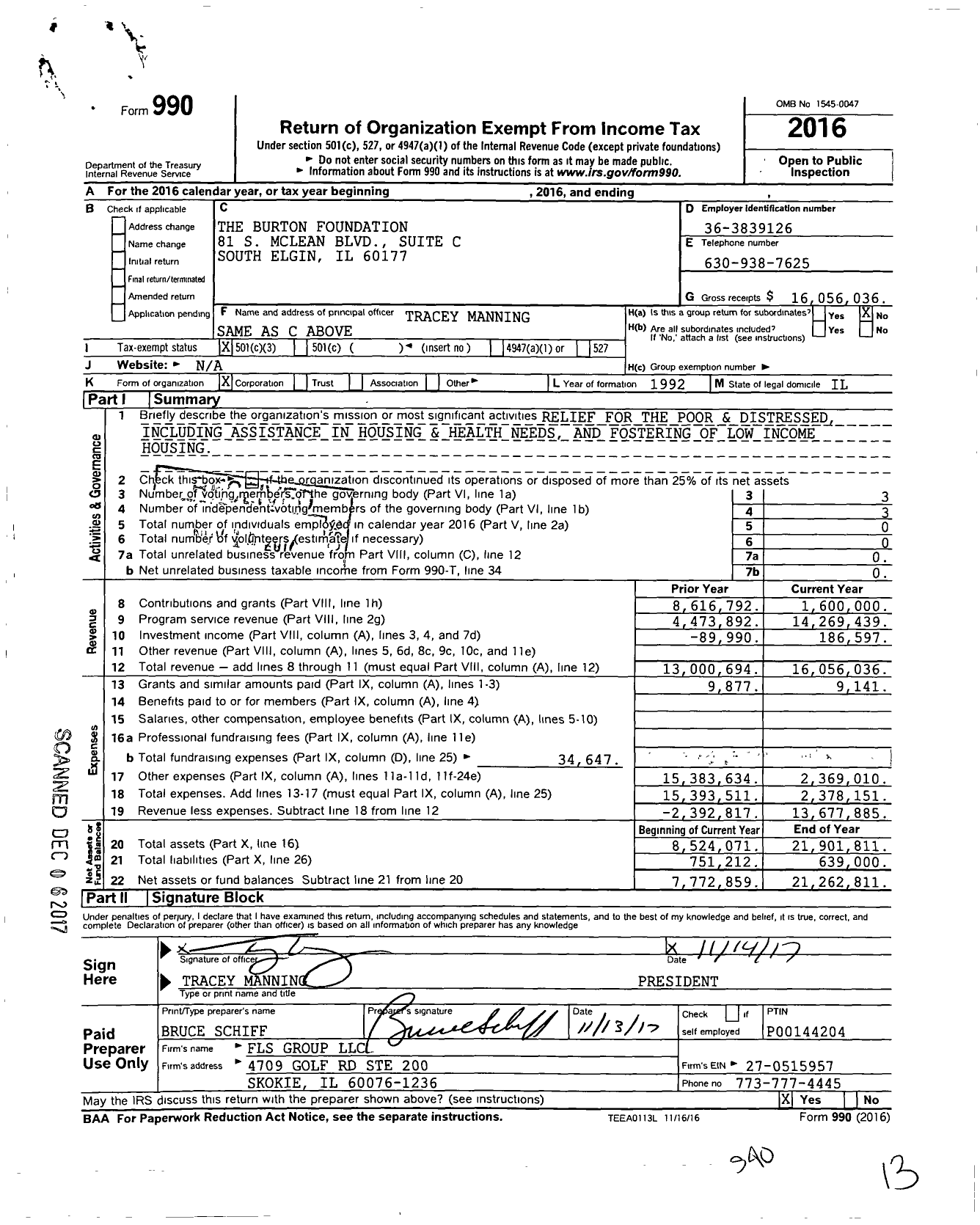 Image of first page of 2016 Form 990 for The Burton Foundation