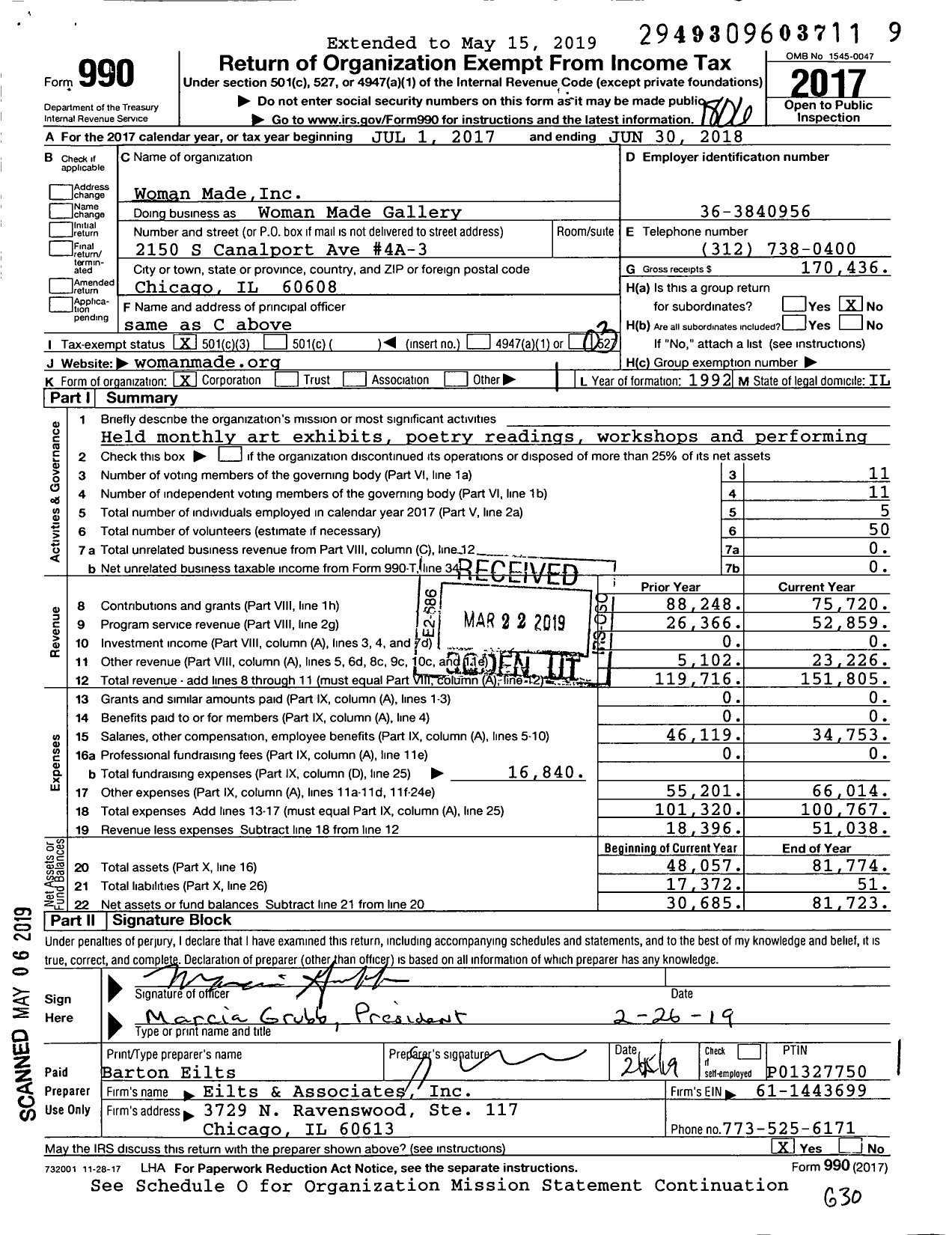 Image of first page of 2017 Form 990 for Woman Made