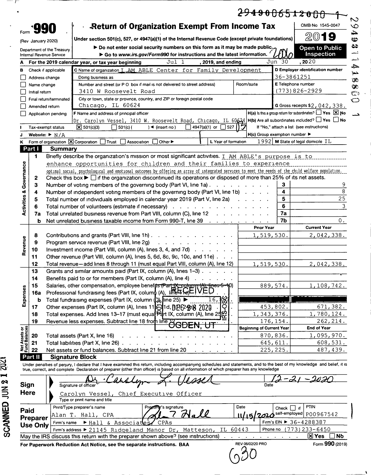 Image of first page of 2019 Form 990 for I AM ABLE Center for Family Development