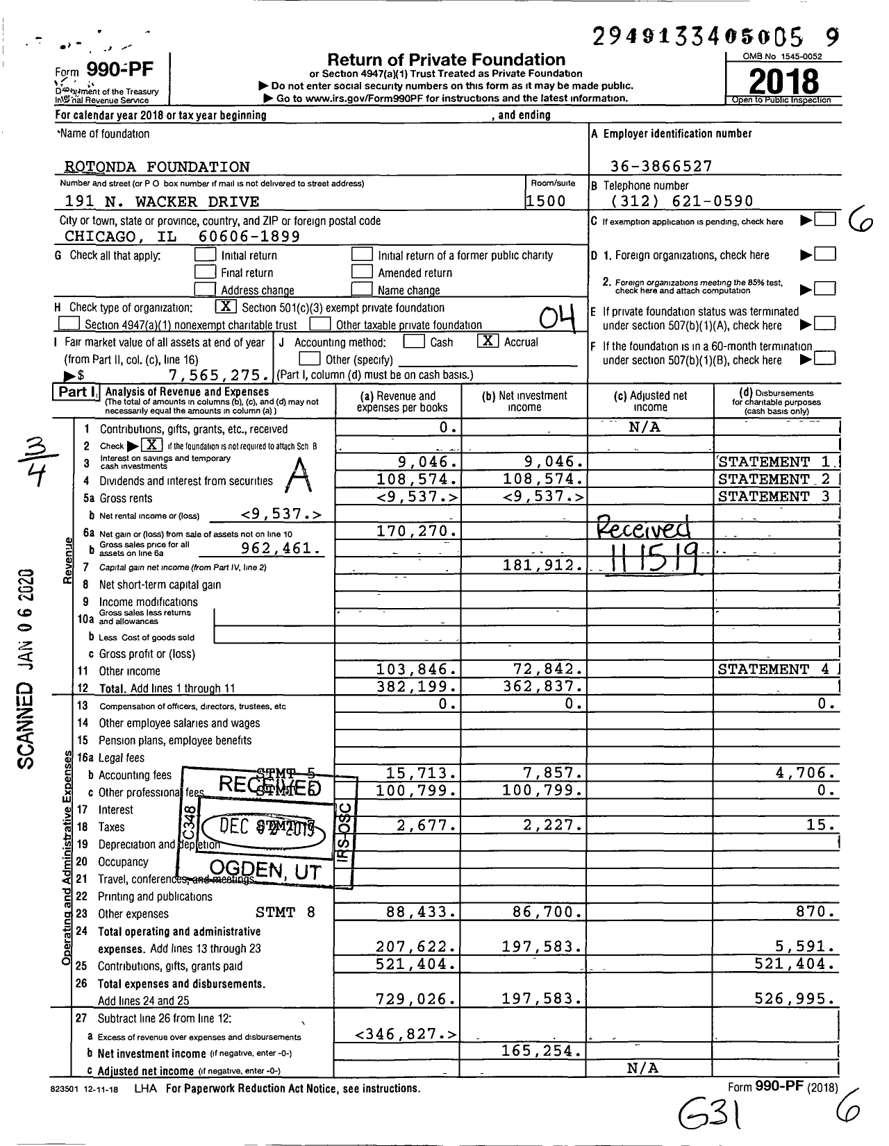 Image of first page of 2018 Form 990PF for Rotonda Foundation