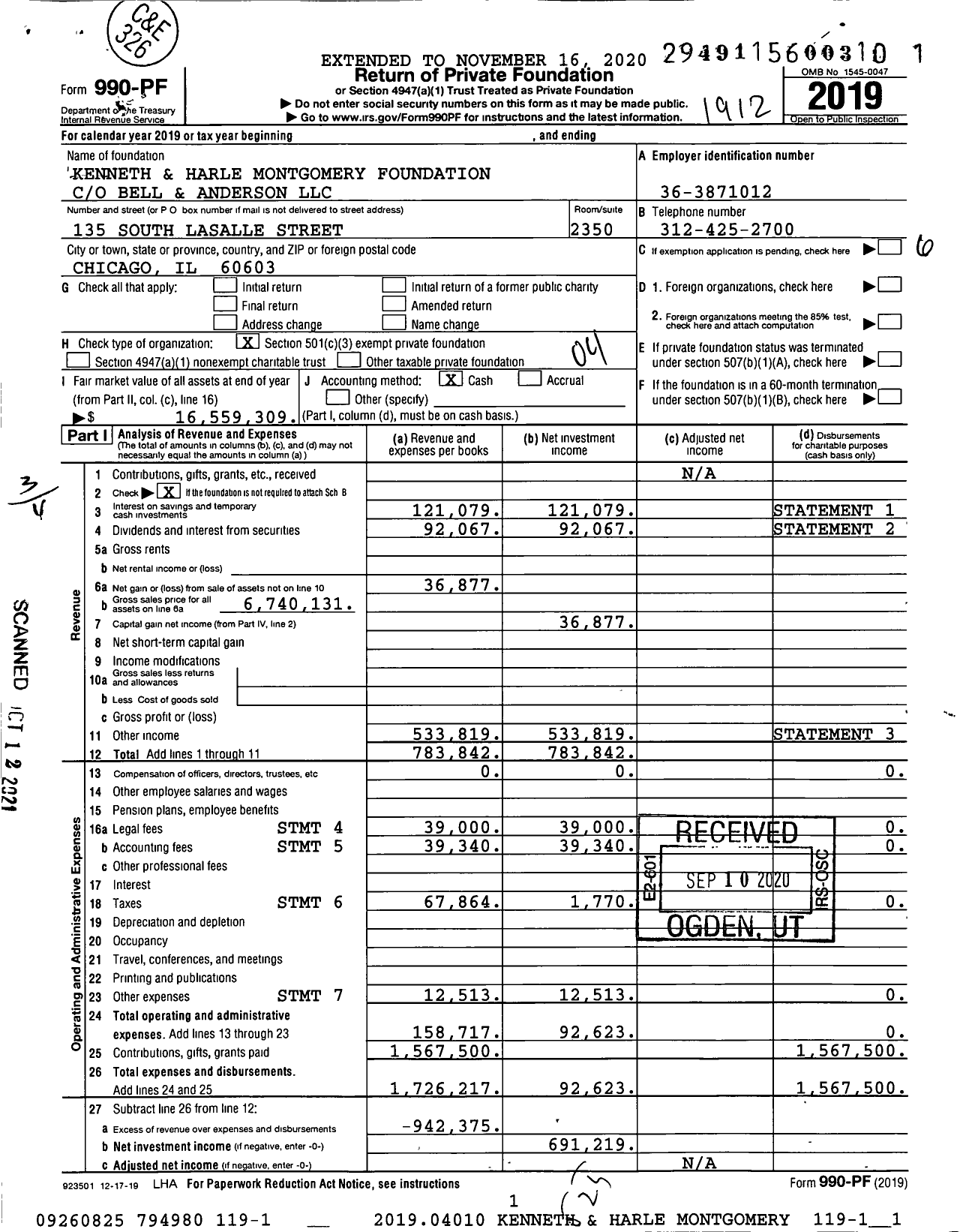 Image of first page of 2019 Form 990PF for Kenneth and Harle Montgomery Foundation