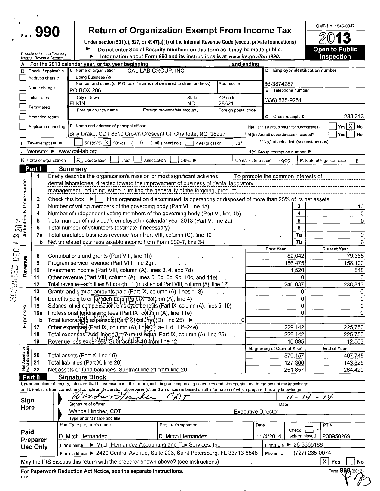 Image of first page of 2013 Form 990O for Cal Lab Group