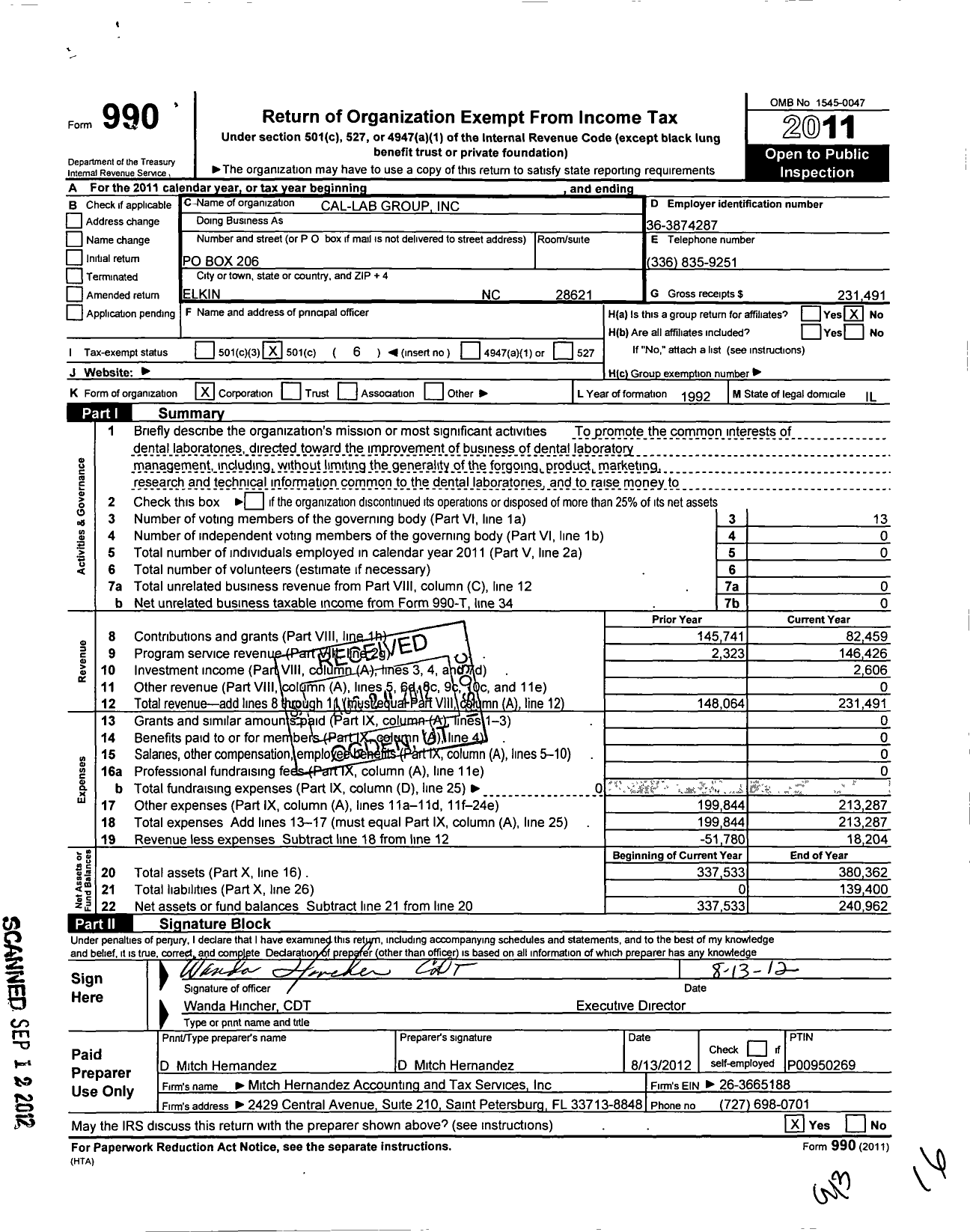 Image of first page of 2011 Form 990O for Cal Lab Group