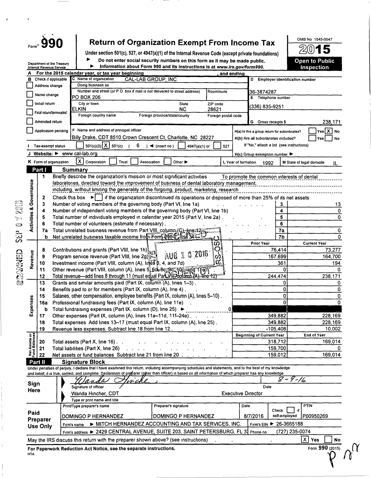 Image of first page of 2015 Form 990O for Cal Lab Group