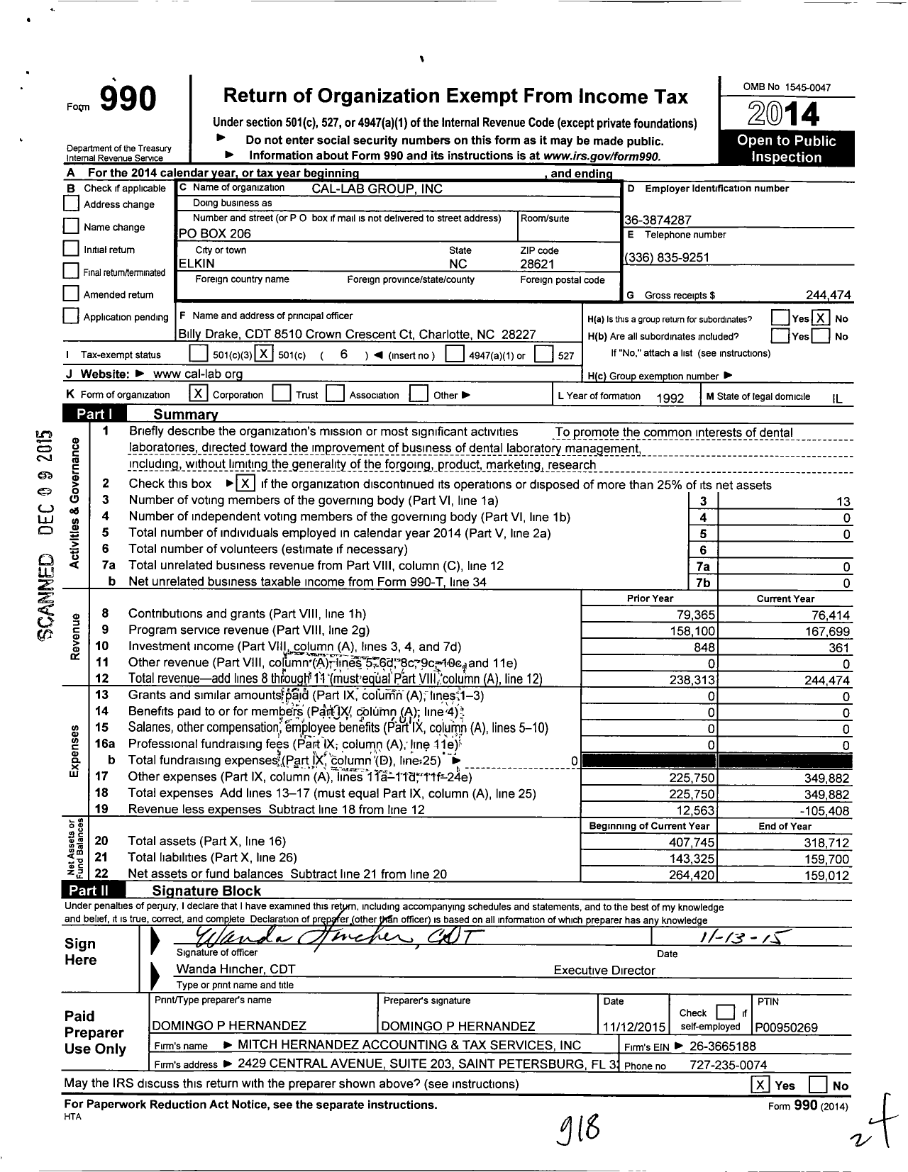 Image of first page of 2014 Form 990O for Cal Lab Group