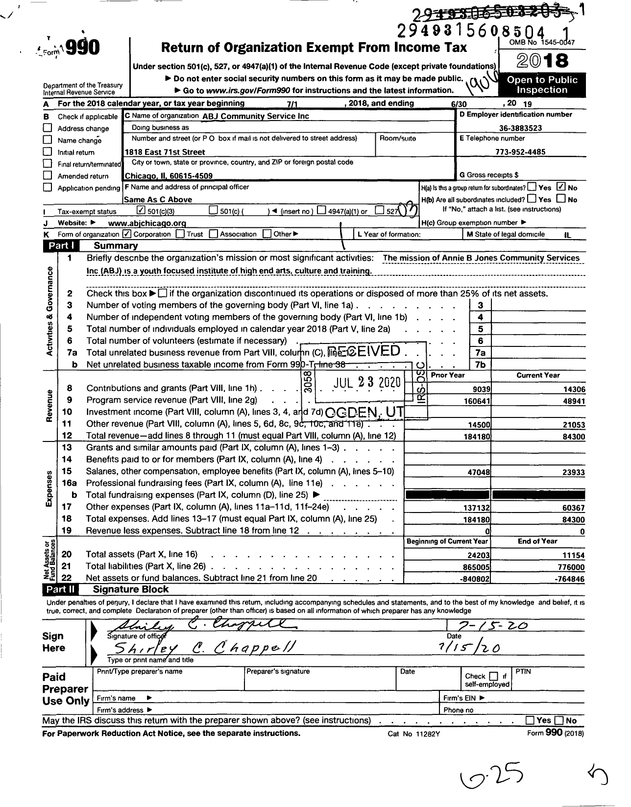 Image of first page of 2018 Form 990 for ABJ Civic Arts Center