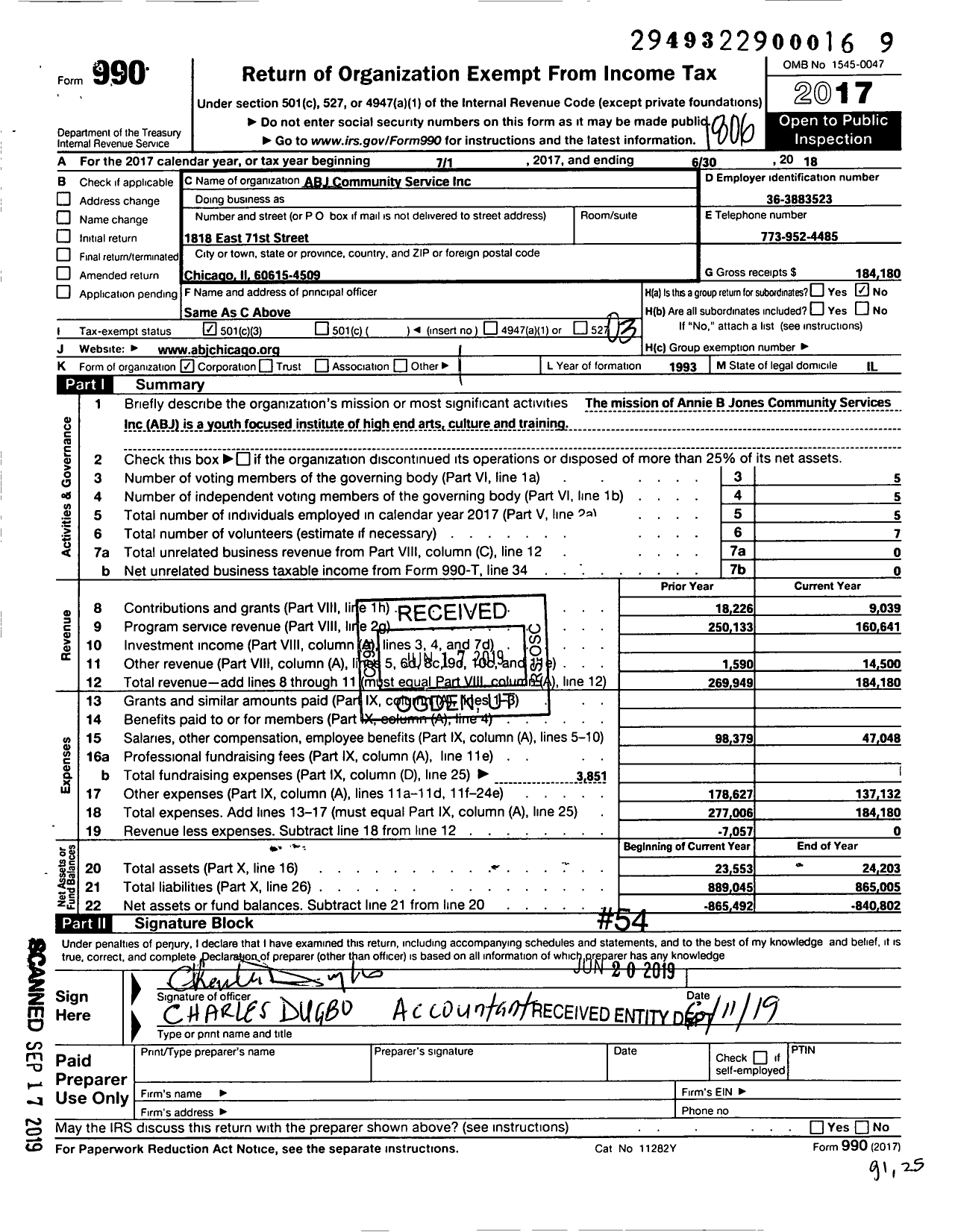 Image of first page of 2017 Form 990 for ABJ Civic Arts Center