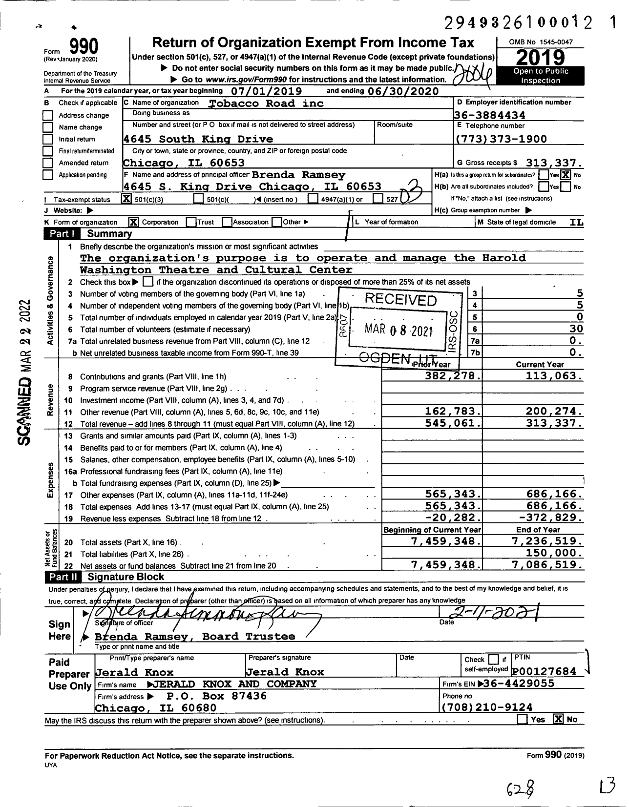 Image of first page of 2019 Form 990 for Tobacco Road