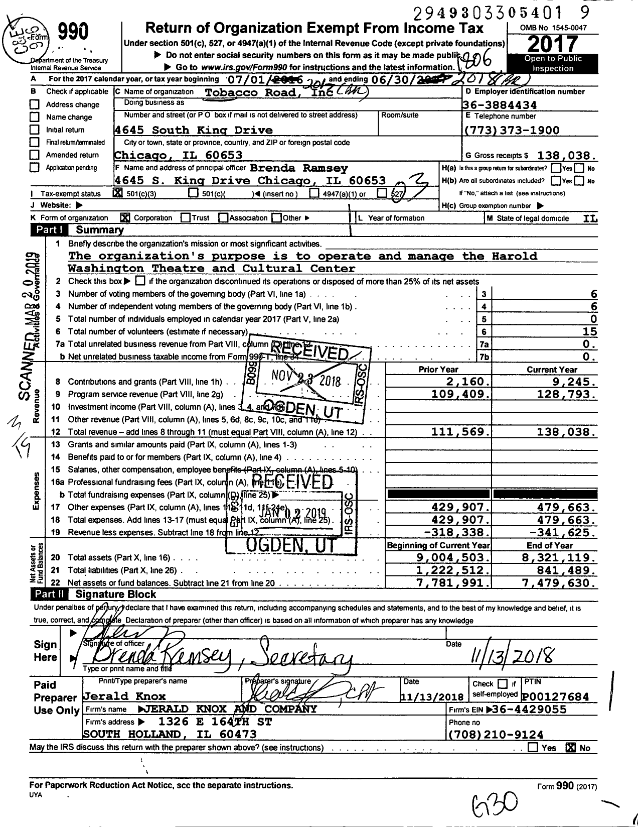 Image of first page of 2017 Form 990 for Tobacco Road