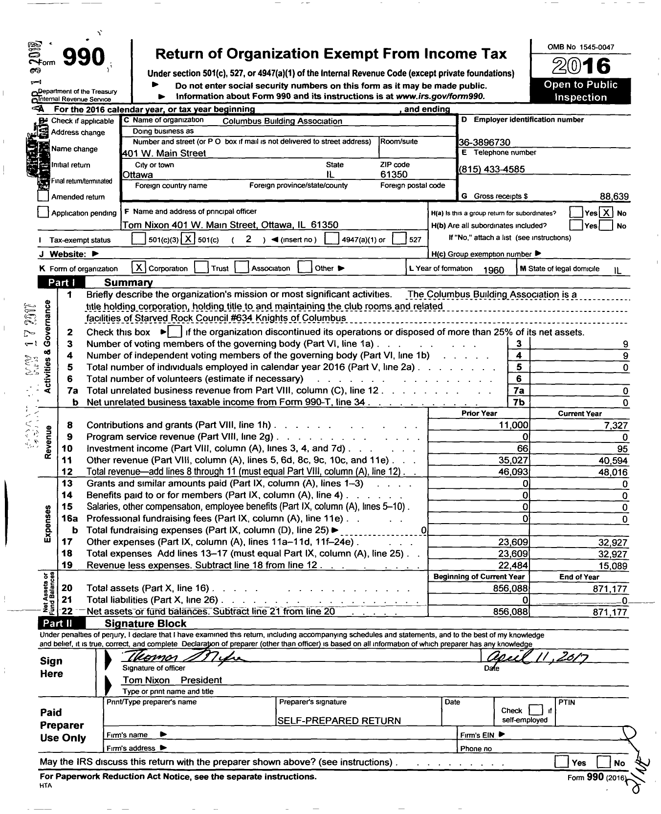 Image of first page of 2016 Form 990O for Bob Ruhland