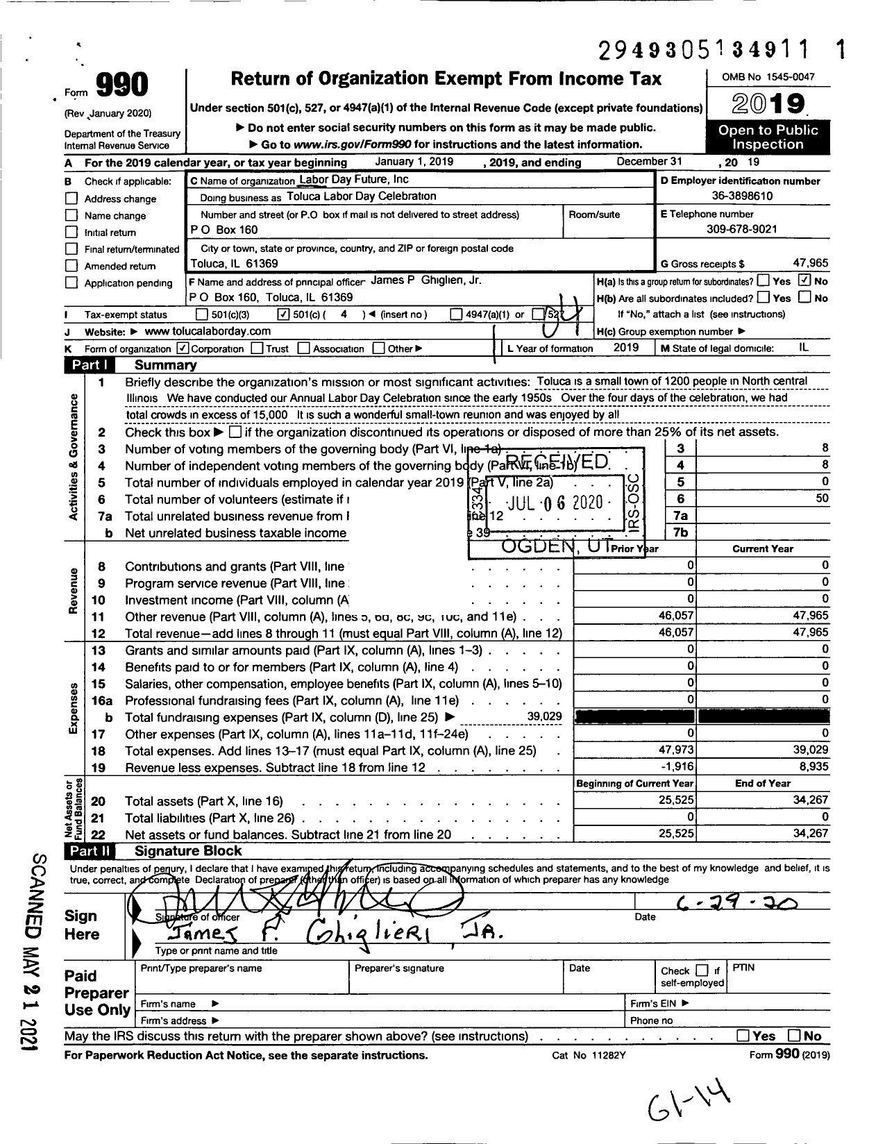 Image of first page of 2019 Form 990O for Labor Day Future