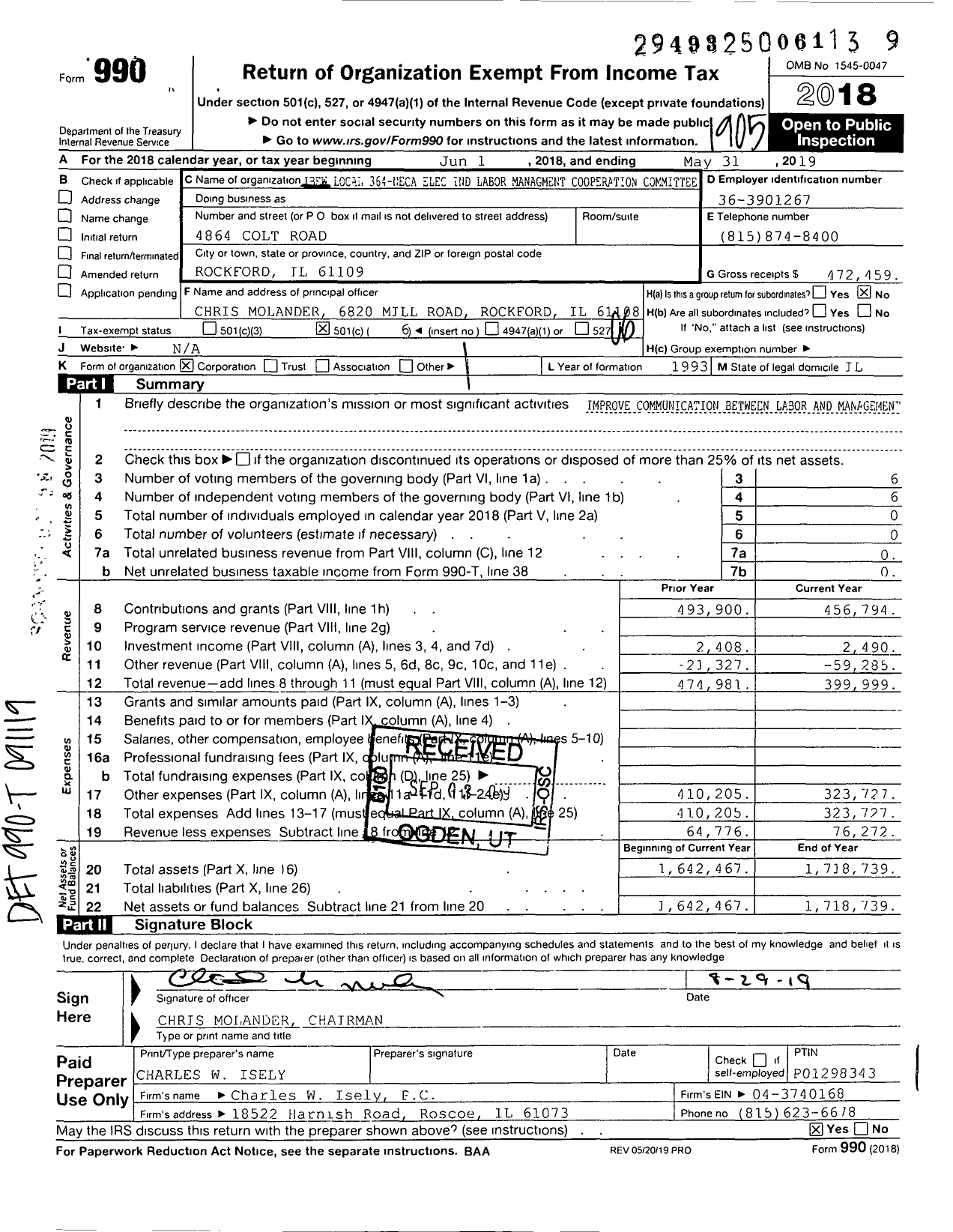 Image of first page of 2018 Form 990O for IBEW Local 364-neca Elec Ind Labor Management Cooperation Committee