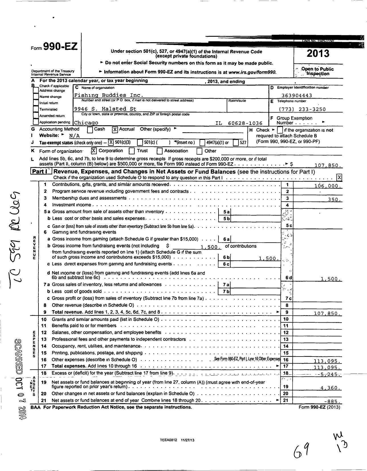 Image of first page of 2013 Form 990EZ for Fishing Buddies