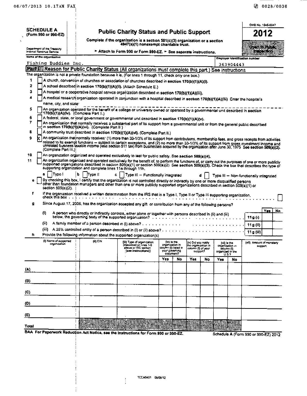 Image of first page of 2012 Form 990ER for Fishing Buddies