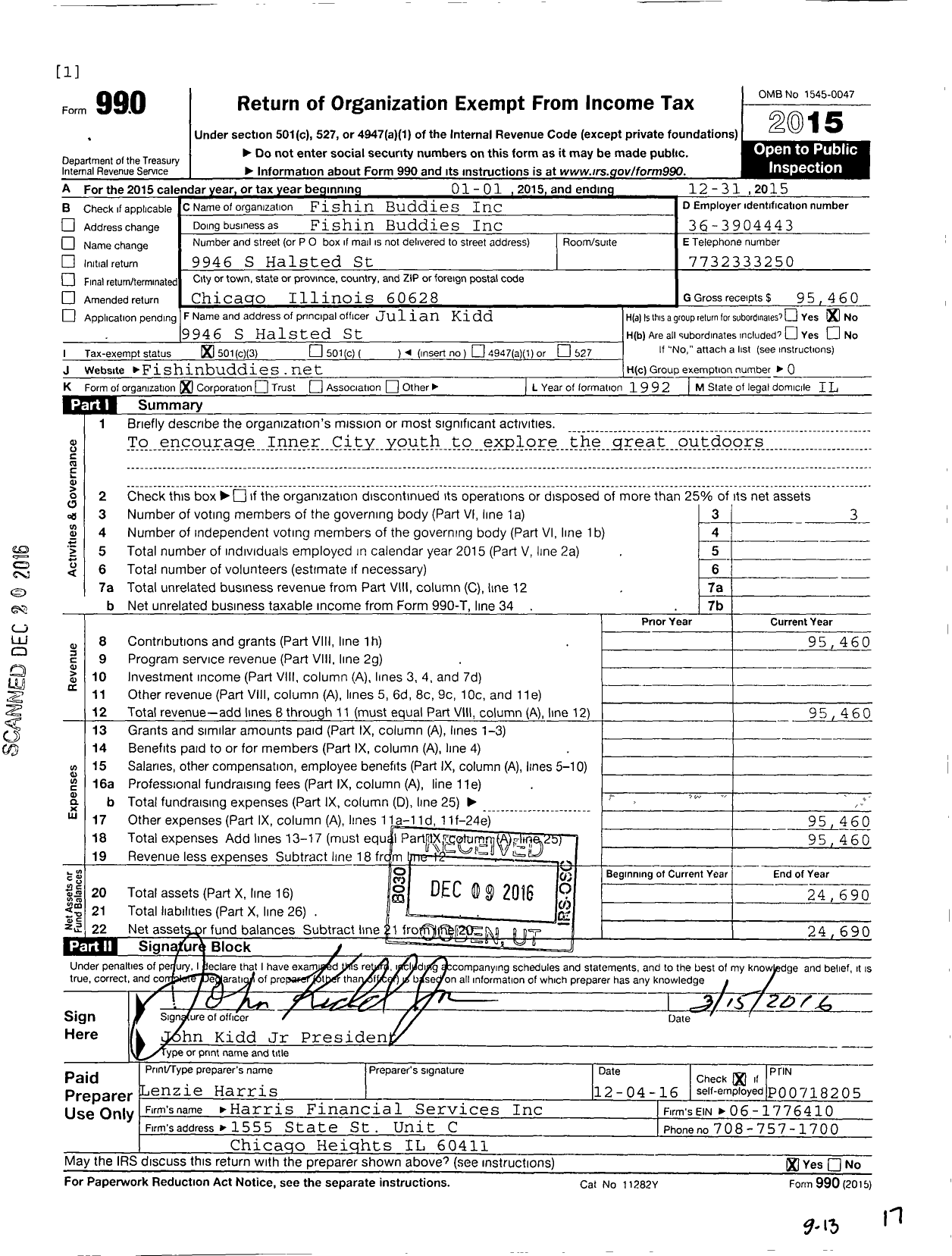 Image of first page of 2015 Form 990 for Fishing Buddies