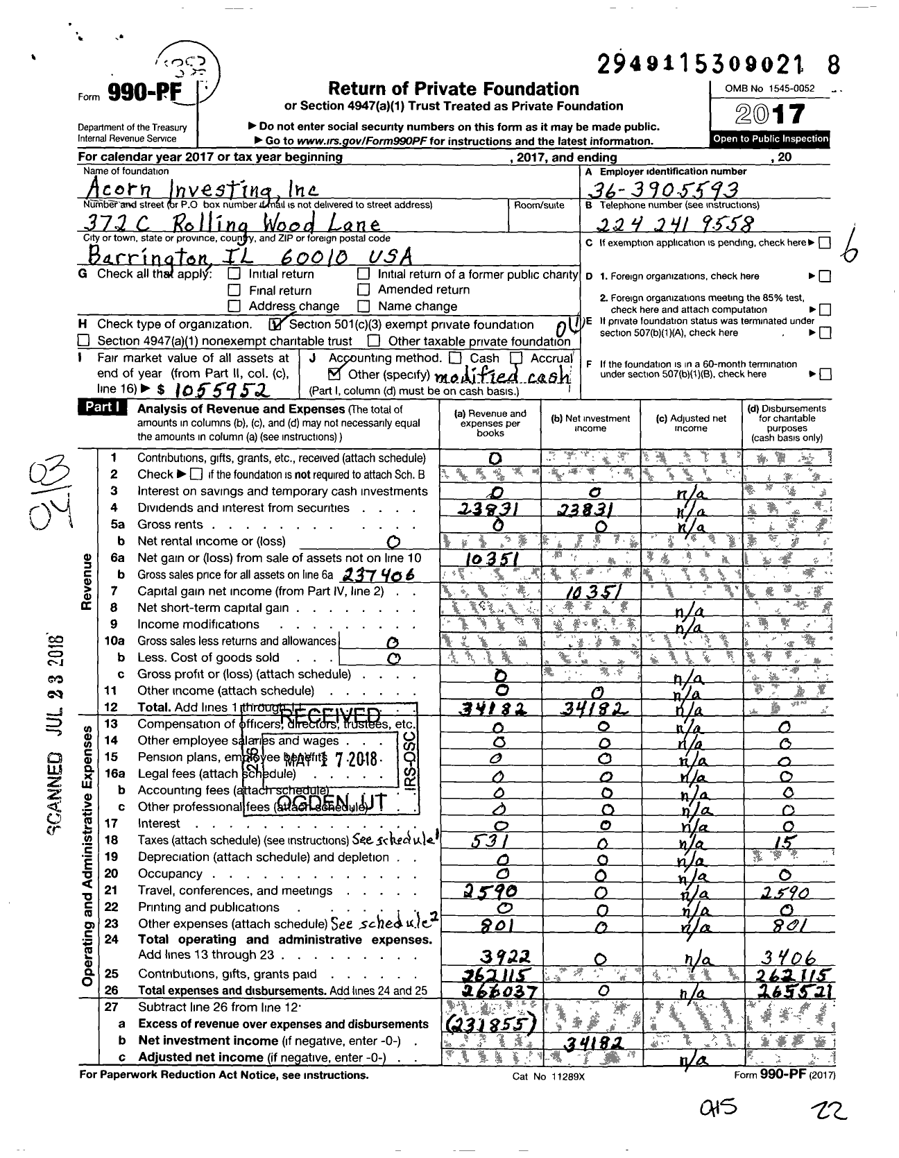 Image of first page of 2017 Form 990PF for Acorn Investing