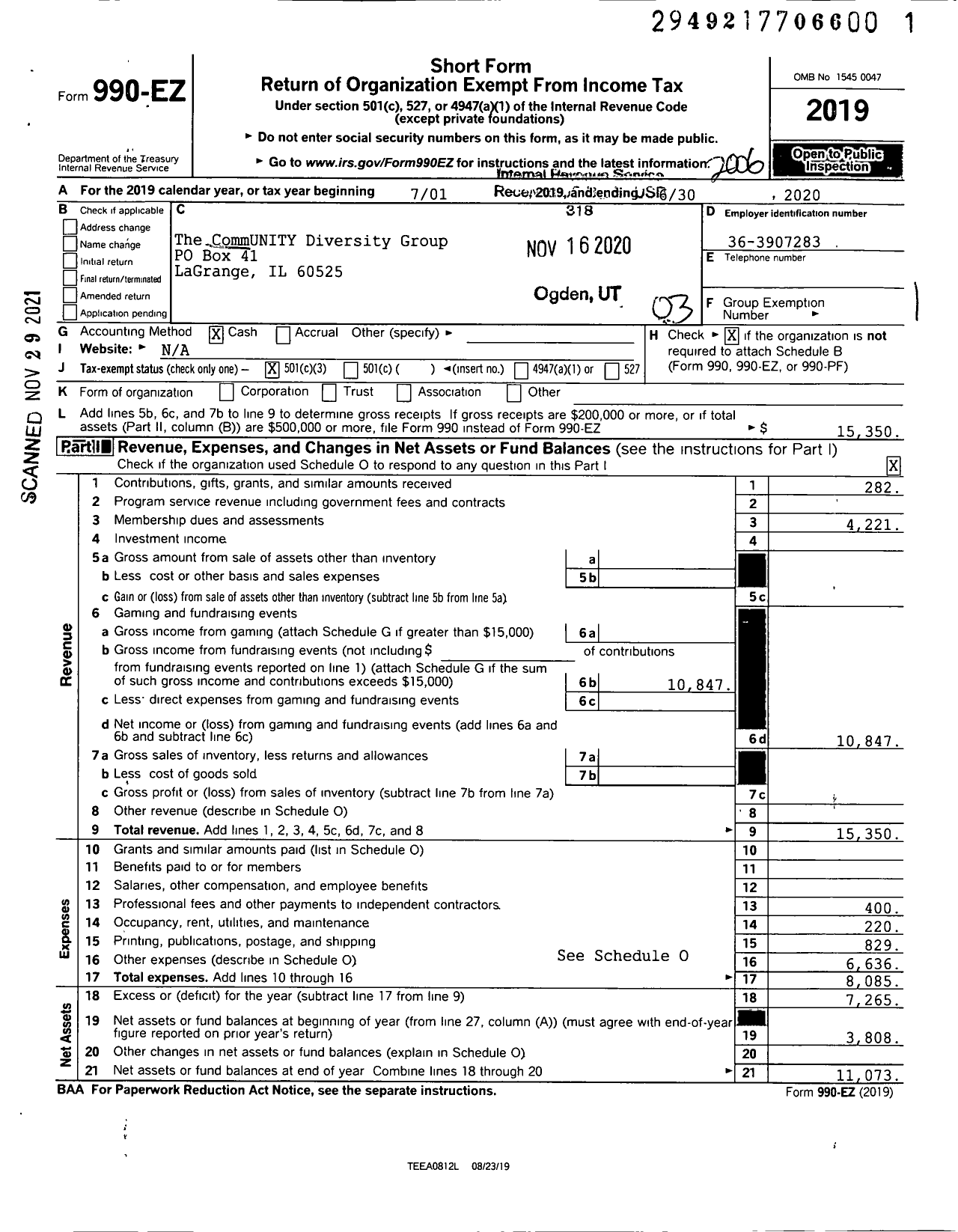 Image of first page of 2019 Form 990EZ for The CommUNITY Diversity Group